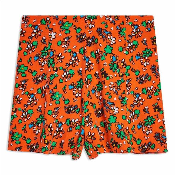 TopShop Shorts Ditzy Floral High Waisted Orange - Picture 3 of 8